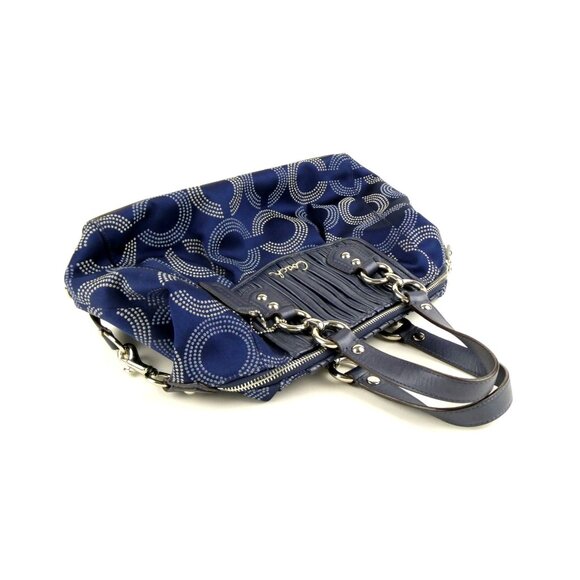 Coach Ashley Gathered Leather Signature Op Art Dotted Navy Satchel F20015 - Picture 5 of 14